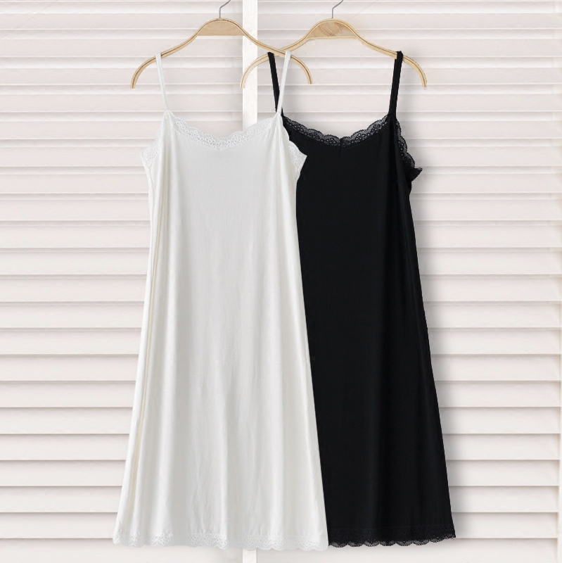 Jupon mi-long ample en dentelle pour femme, sous-vêtement féminin à bretelles spaghetti, couleur unie, grande taille