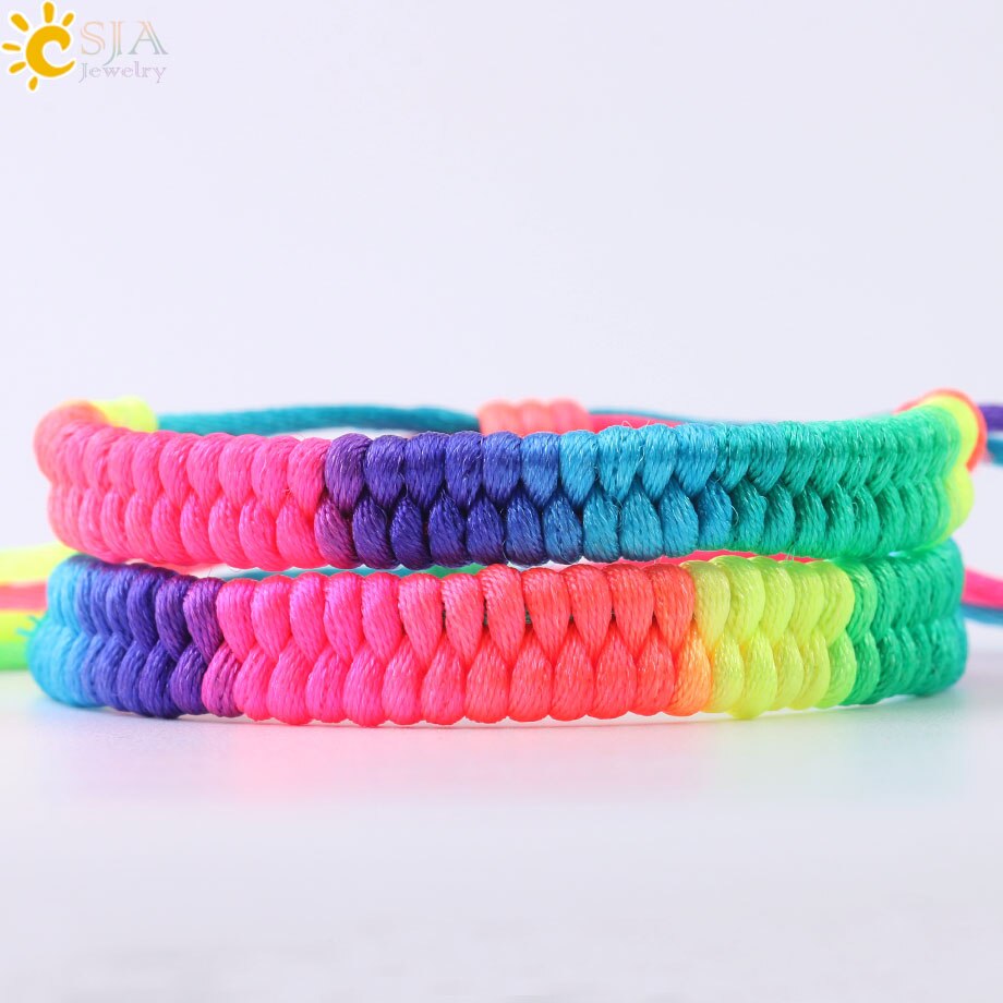 CSJA-joyería de la suerte para hombre y mujer, cuerda roja, hilo de hilo, arcoíris, pulseras de amistad ajustables