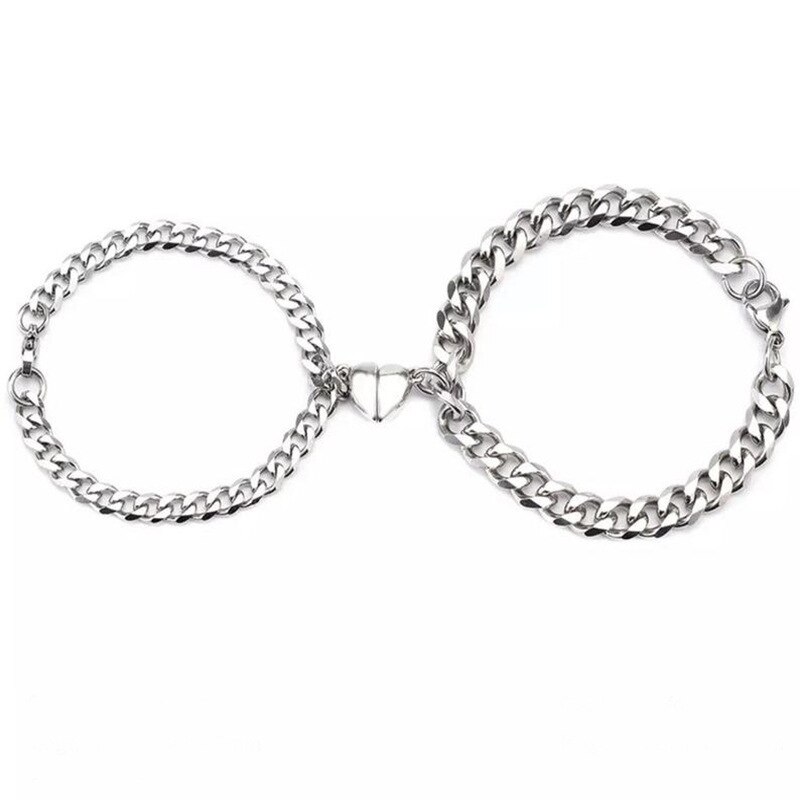 2Pcs Heart Magnet Bracelet for Lovers Stainless Steel Angel Wing Lock Couple Bracelet Heart Charm Friendship Jewelry: C