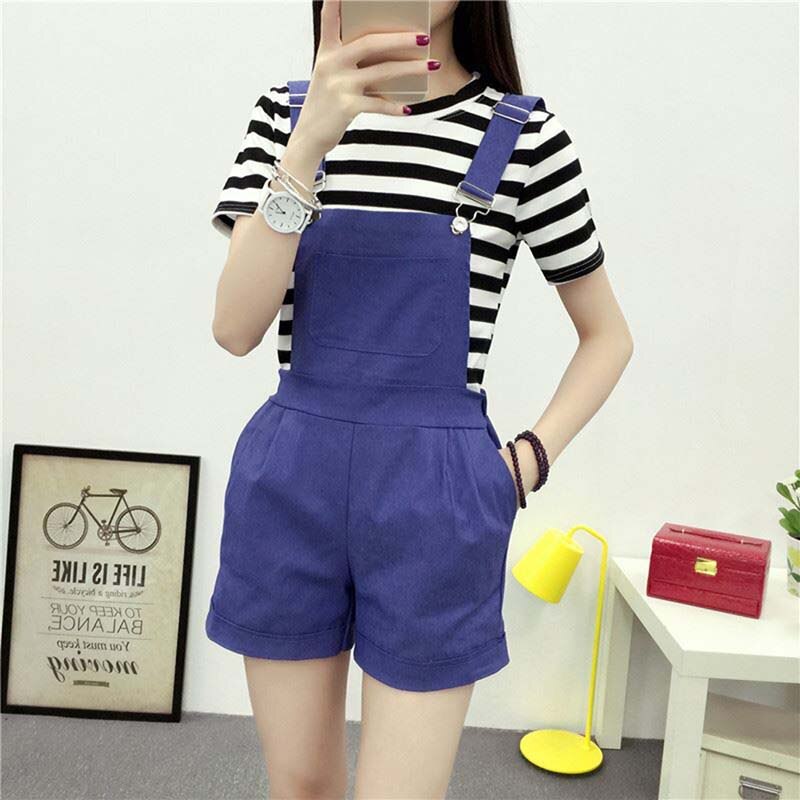 Denim overalls kvinder sommer dejlige jumpsuits forår denim jeans overalls shorts kvinde pink/hvid overall jumpsuit