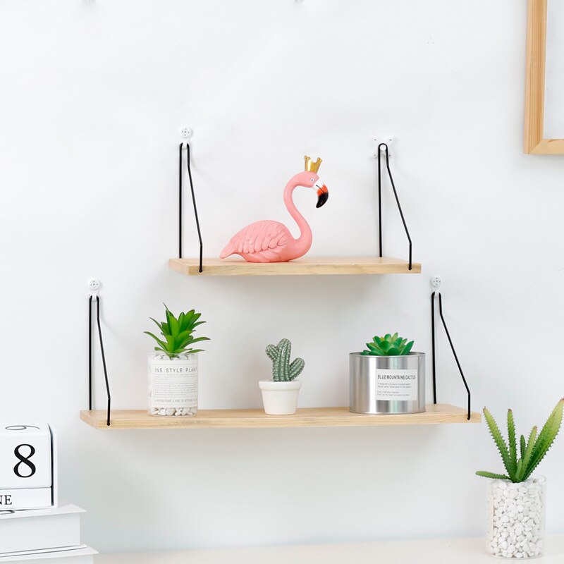 Modern simple wooden wall rack room decoration solid wood storage rack