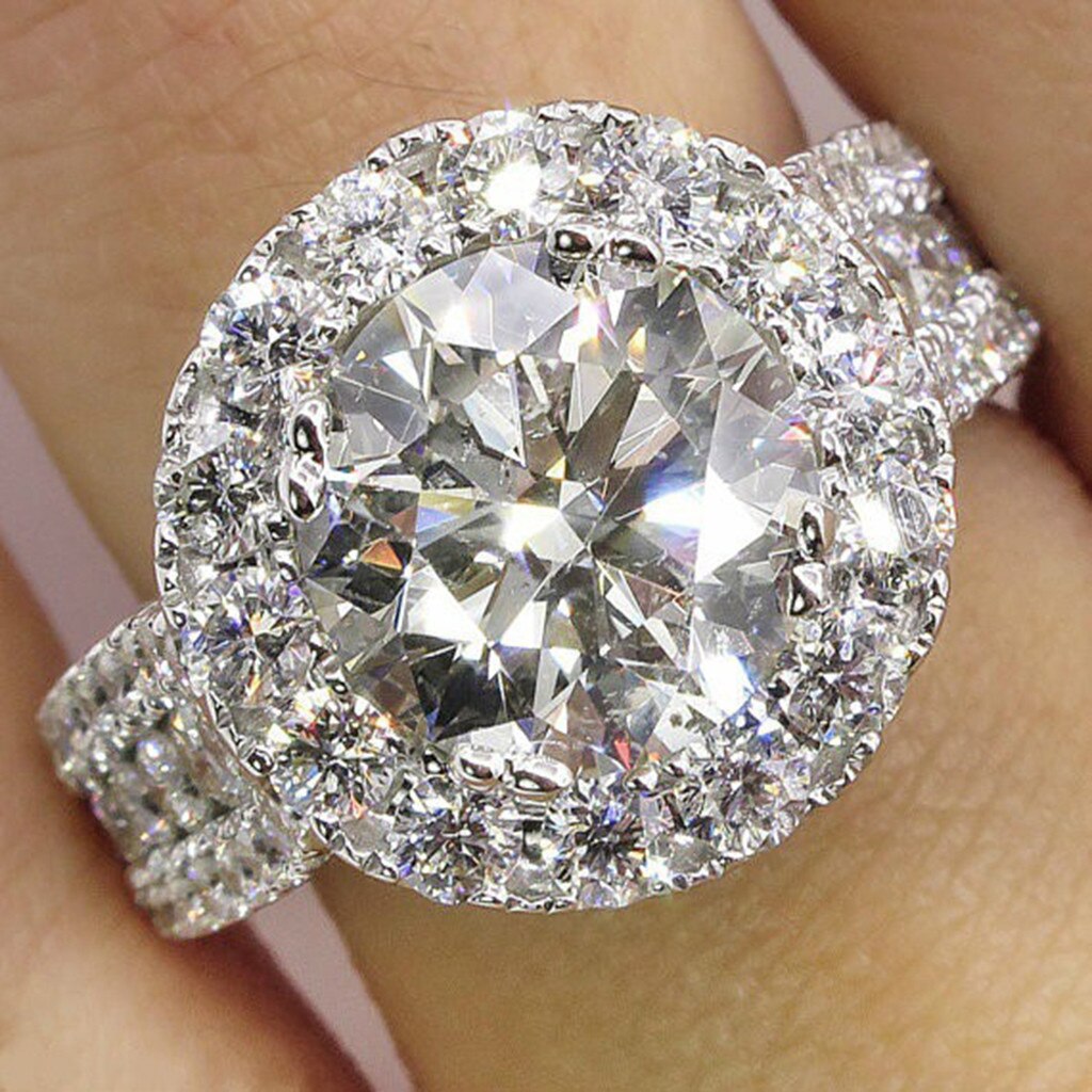 Dazzling Brand Sieraden Zinklegering Natuurlijke Witte Strass Bruid Engagement Wedding Ring Accessoires