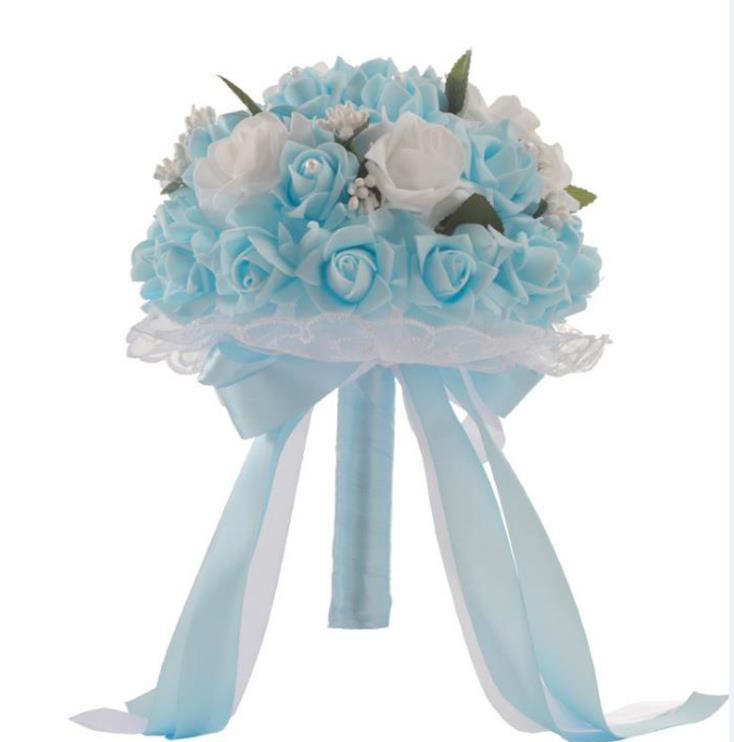 Ramo de flores artificiales de seda para dama de honor, suministros de decoración de boda romántica, con encaje, hecho a mano: 03