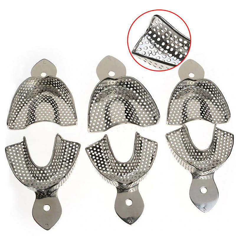 Cesoon-bandeja de impresión Dental superior e inferior de acero inoxidable, herramientas de dentista autoclavables, con soporte de dientes de agujero, S/M/L, 6 unids/set por juego