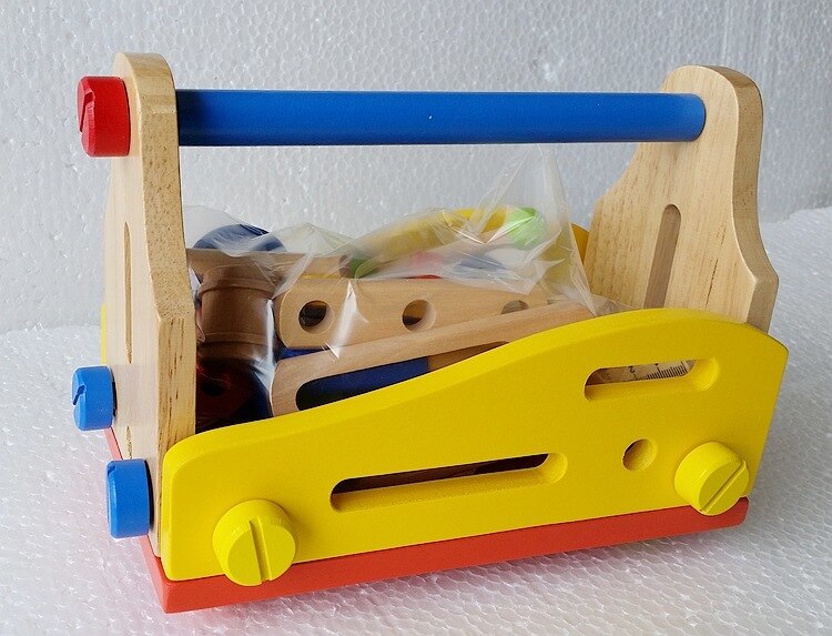 Wooden Simulation Toolbox Set Nut Combination Assembly Workbench Tool Blue Educational Toys