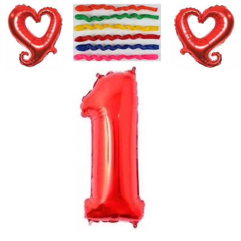 9 stk 1st baby shower fødselsdagsfest dekorationsforsyninger 32 tommer folie nummer balloner helium oppustelige globos hjerte latex ballon: Rød
