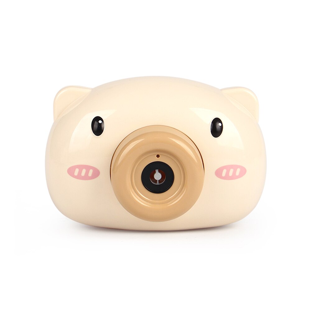 Cartoon Pig Bubble Machine - Automatic Music & Lights - Kids Outdoor Toy Set - Includes Camera, 2x Bubble Water, Lanyard: Camel pig