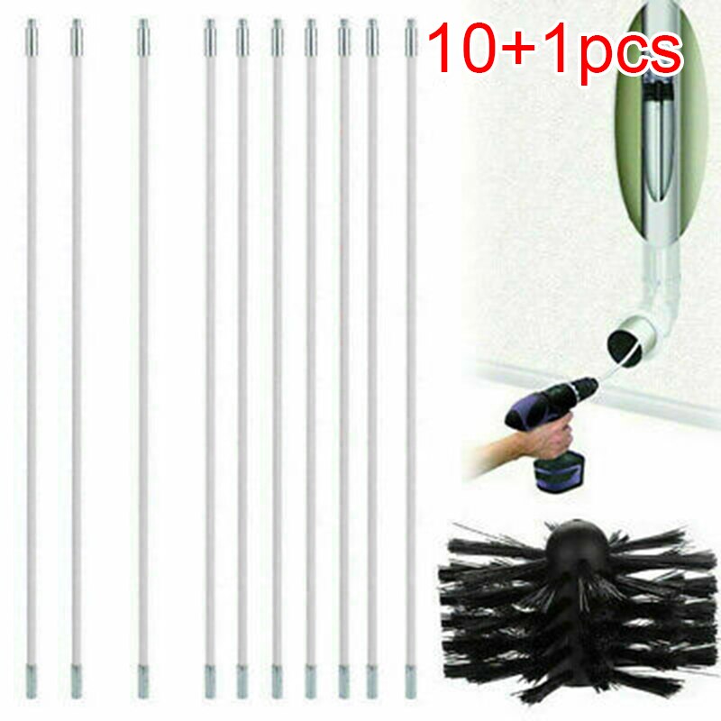 11 stks/set Nylon Boren Brush Cleaner Met Lange Staaf Schoorsteen Vegen Ketel Huis Schoonmaken Flexibele Handgereedschap