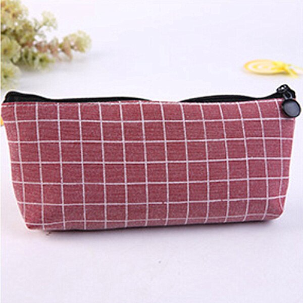1pcs Canvas Geometric Pencil Case School Color Cute Kawaii Simple Striped Grid Solid Pencil Bag Pouch Students Office Supplies: 287
