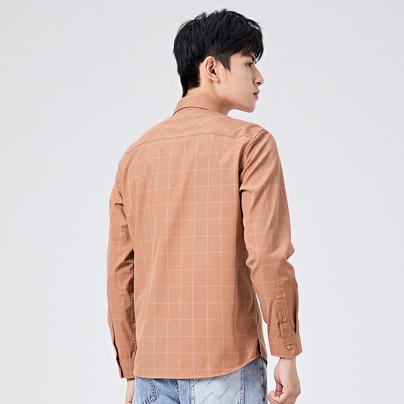 SEMIR Long Sleeve Shirt Men Contrast Color Plaid Lapel Shirts Men'S Spring Clothes For Inner And Outer Wear