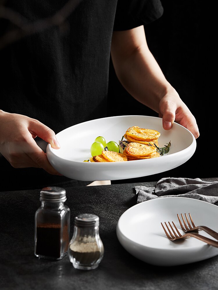 Modern Oval Ceramic Dinner Plate Household Simple Tableware Set Steak Barbecue Plate Table Decoration Kitchen Utensils Porcelain