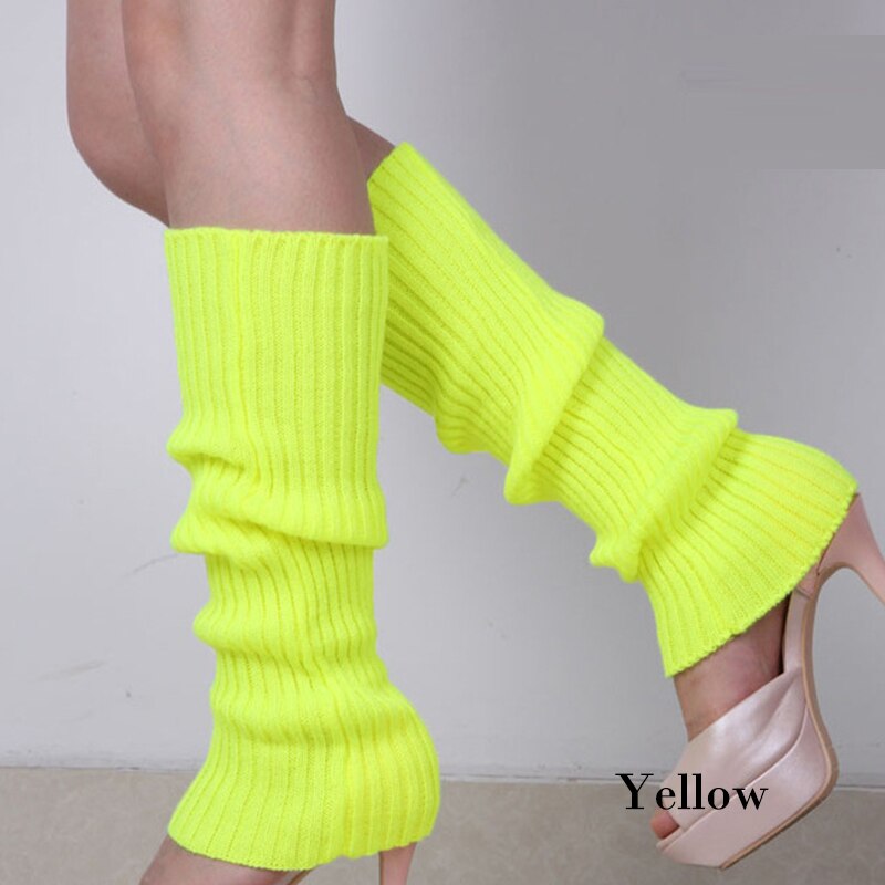 Punk Solid Black Cool Knit Long Socks Women Outdoor Knee High Elastic Leg Warmers Lady Warm Slim Gothic Hip-hop Rock Sock: Yellow