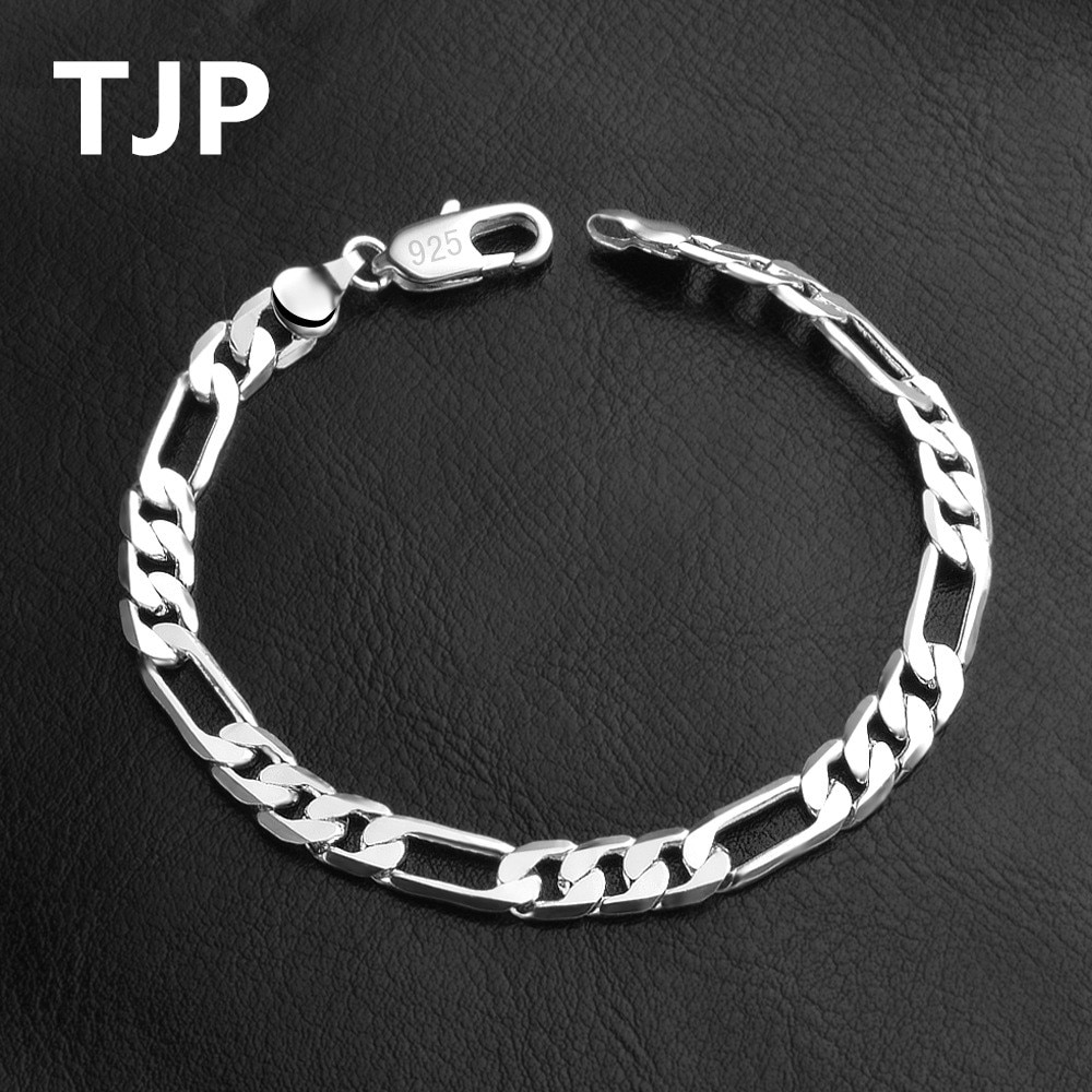 TJP 6MM Heißer Männer Armreifen Zubehör Silber 925 Armbänder Für Frauen Partei Schmuck Dame Mädchen Figaro Armbinde Bijou