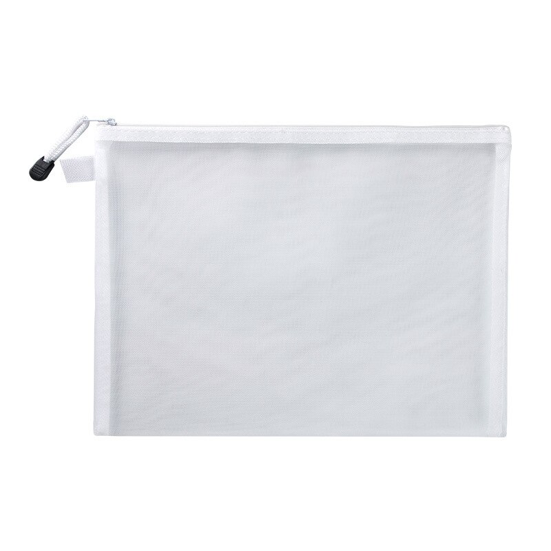 1Pcs A4/A5/A6 Mesh Zipper Pouch Clear Document Bag Book File Folders Stationery Pencil Case Storage Bags: White / A6(19X11cm)