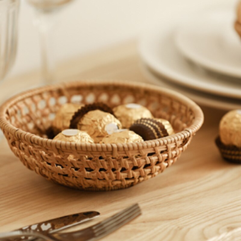 Mini plateau de rangement en rotin 11/15cm, panier rond tissé à la main, panier en osier, présentoir de pain, de fruits et de petit déjeuner