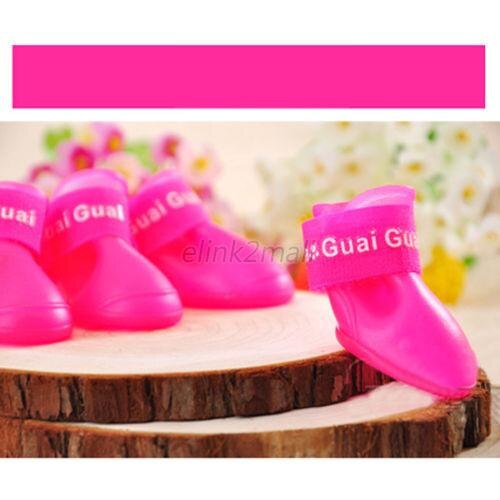 4Pcs Pet Dog Leuke Waterdicht Laarzen Beschermende Rubberen Regen Schoenen Snoep Kleuren Laarsjes OB: Hot Pink / L