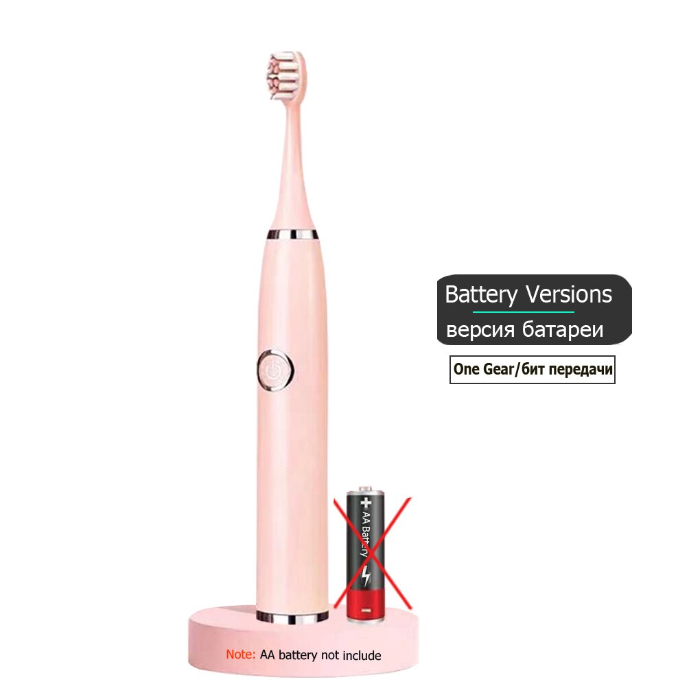 Super Sonic Electric Toothbrushes for Adults Kid Smart Timer Whitening Toothbrush IPX7 Waterproof Replaceable AA Battery Version: Battery Pink