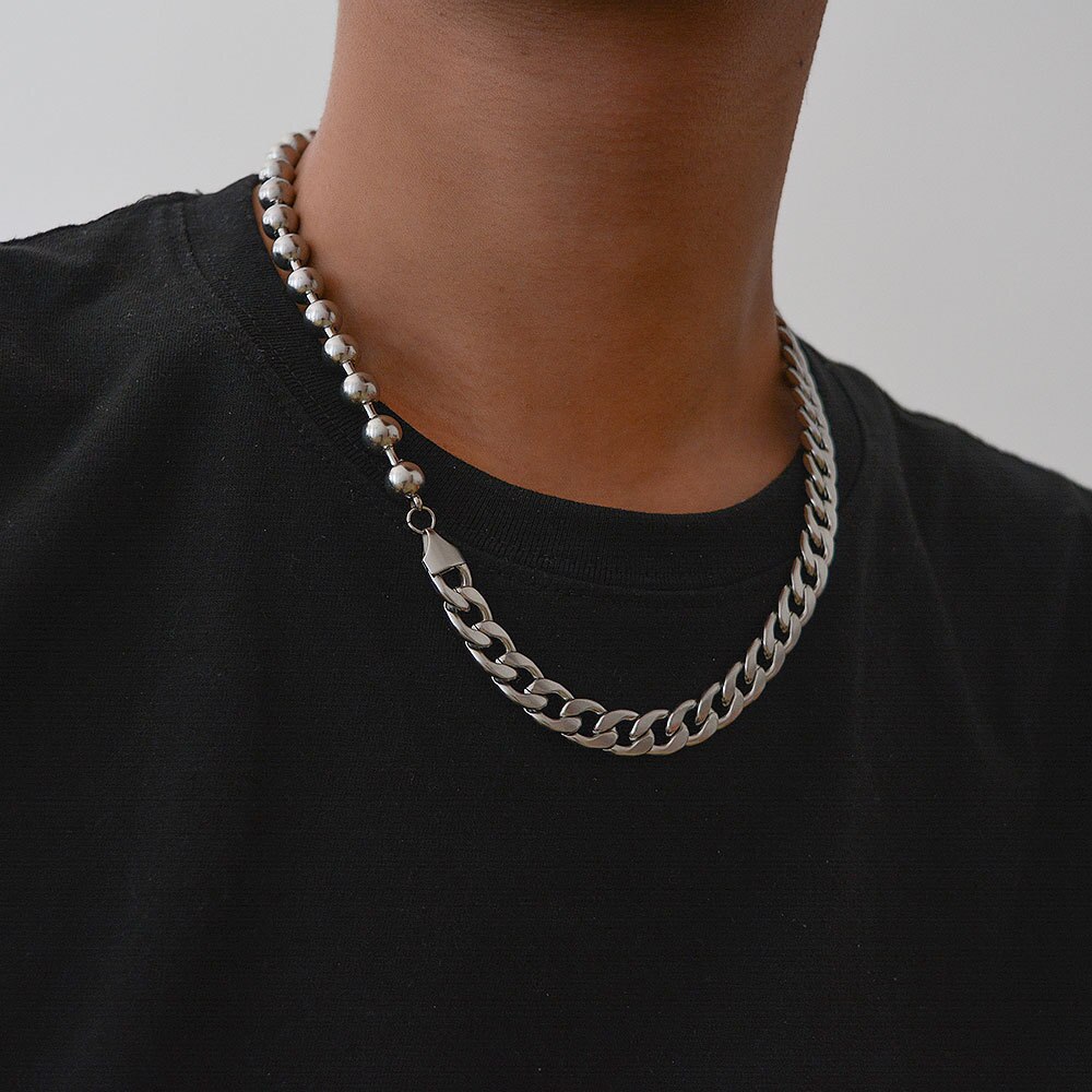 Titanium stalen cubaanse ketting met stiksels en kogelvormige schakels, coole ketting voor mannen en vrouwen, unisex, hiphop, streetstyle, veelzijdig, lief en cool.