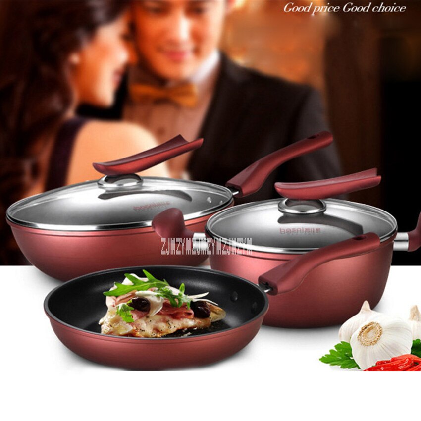 Kitchen Non - stick Pan Three - piece Pot Sets BNS-78566 Induction Cooker Gas Cooking Pot Home Pot Set Combination