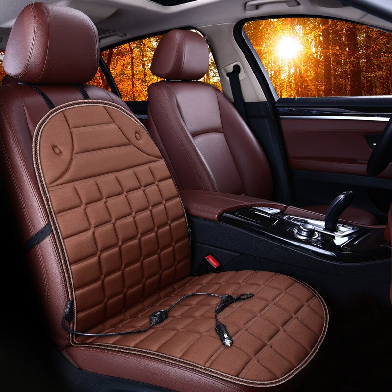 12V voiture sièges chauffants siège d'hiver chauffage siège de voiture coussin chauffant couvre voiture électrique siège chauffant voiture style hiver coussin coussins: 1pcs Brown