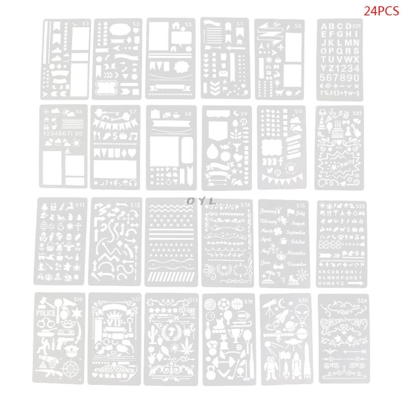 24 blätter Zeichnung Vorlage Schablonen Tagebuch Notizbuch Tagebuch Scrapbooking Hohl DIY Schreibwaren Schule Bürobedarf