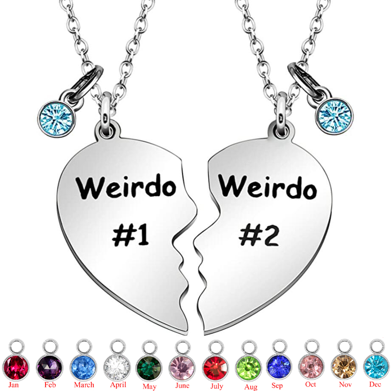 Vriendschapsgeschenken, Werirdo 1 & Weirdo 2 twee split met geboortesteen bedels hart hanger kettingen, BFF voor beste vriend