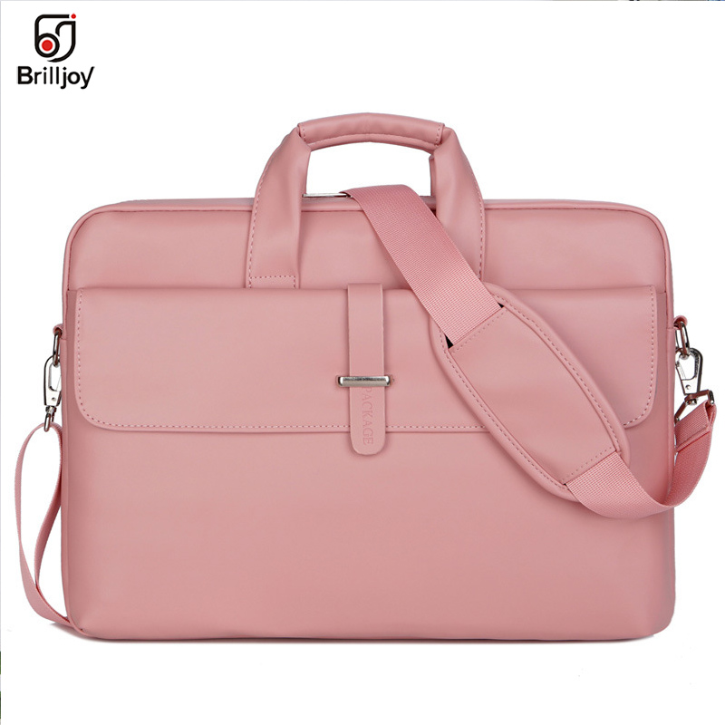 Brilljoy PU Leer vrouwen Handtassen Laptop Tas Notebook Draagtas mannen Aktetas voor Macbook Air 13 14 15.6 inch schouder tas: Pink 15.6inch