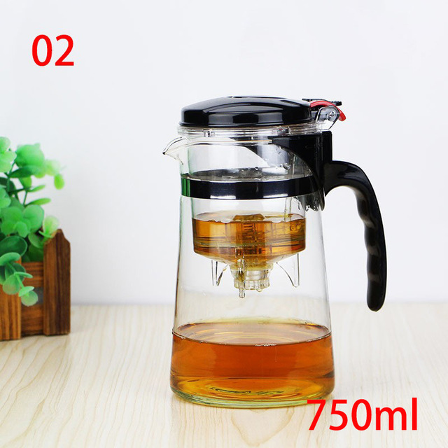 Heat Resistant Glass Teapot Chinese kung fu Tea Set Puer Kettle Coffee Glass Maker Convenient Office Tea Pot: 02 750ML