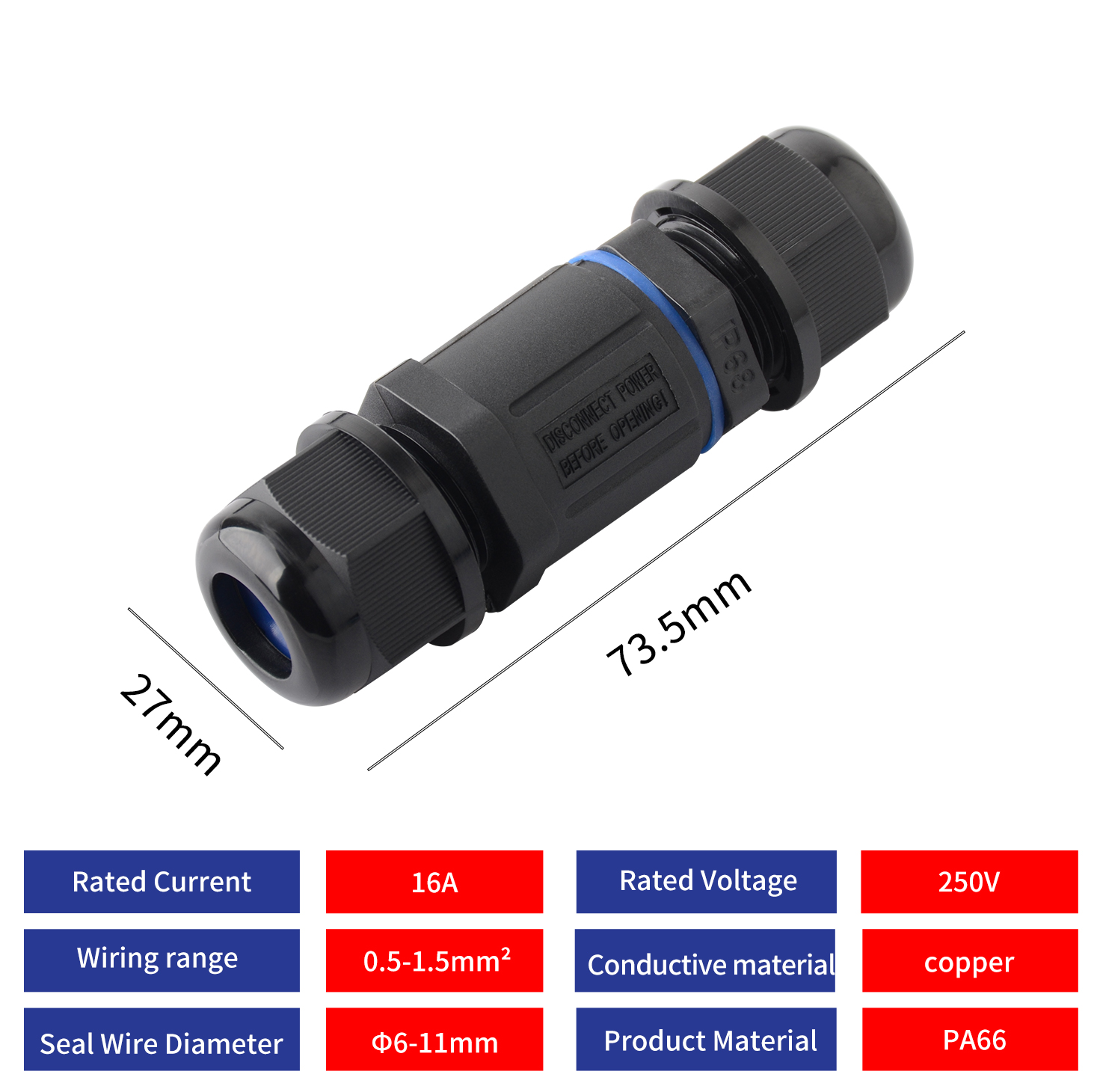 JINH IP68 CNP 20 waterdichte verbindingskabel snelkoppelingen aansluitbouten handig regendicht recht aanpassen draden blauw Pa66 16A