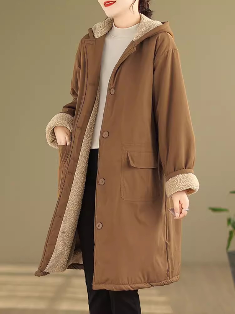 Rysk stil plus sammet tjock varm lång parkas vinter litterär bomullsvadderad kappa huva ytterjackor för kvinnor