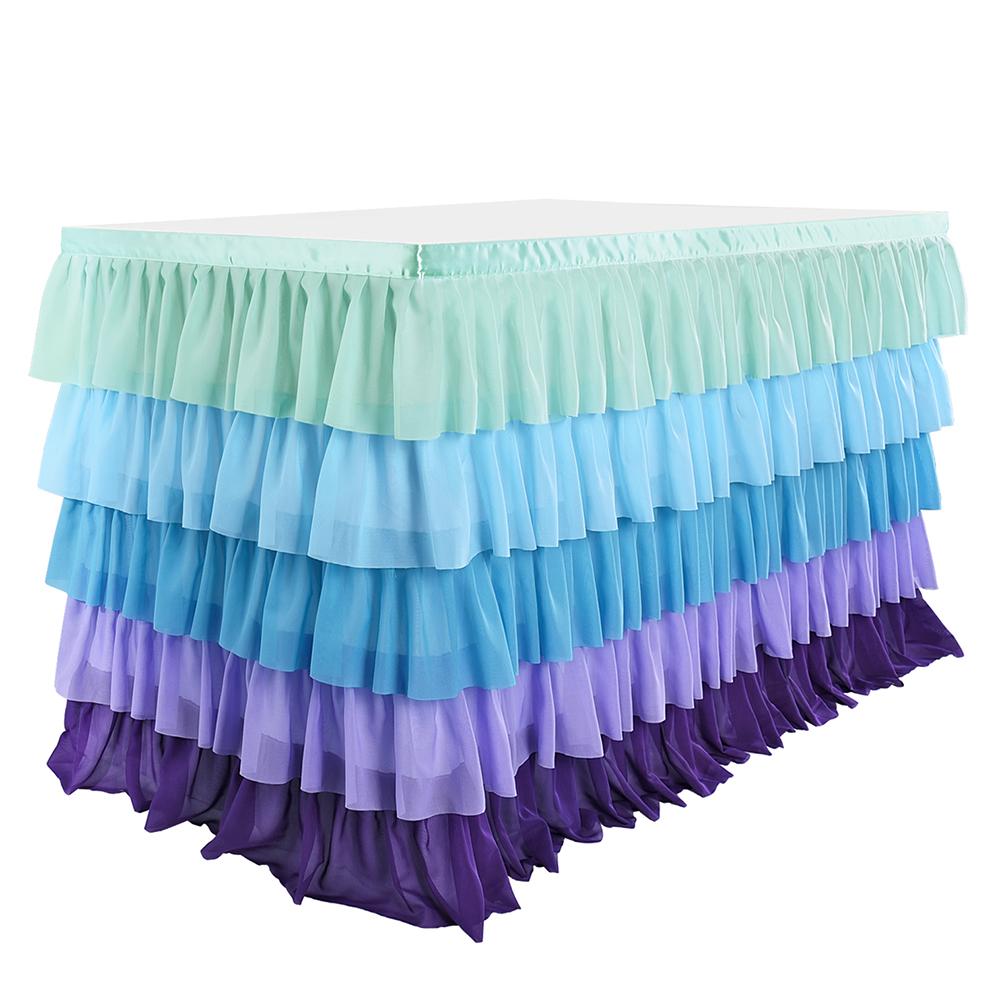 5 Layers Blue Tulle Table Skirt Splicing Chiffon Tutu Table Skirts for Wedding Birthday Baby Shower Party Table Skirting