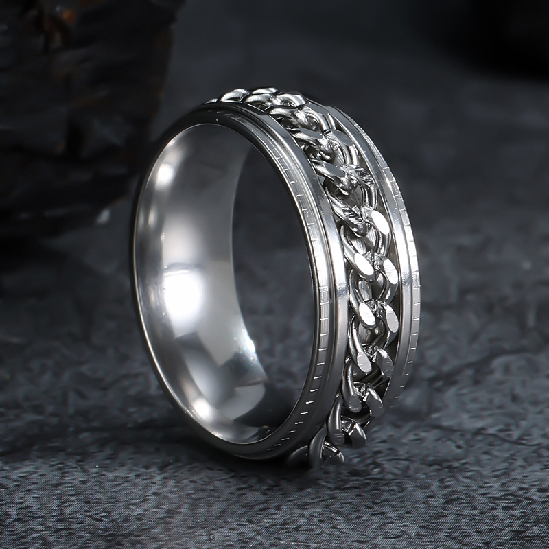 I metal spinner fidget fede ringe til mænd rustfrit stål roterbar kæde angst lindring spinning ring anillo antiestres