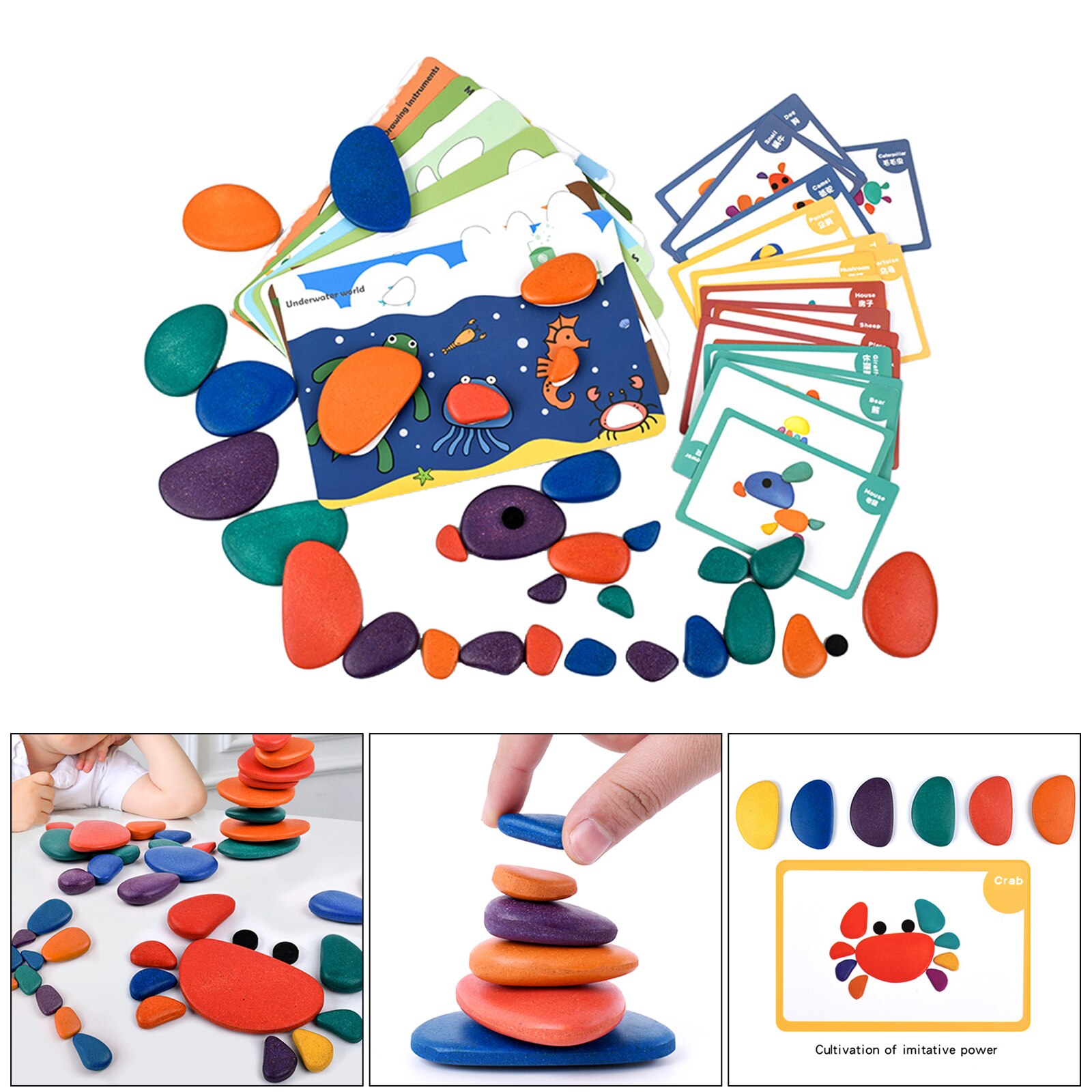 - Sorting and Stacking Stones with Activity Cards - Pattern Blocks - in Home Learning Toy for Early Education