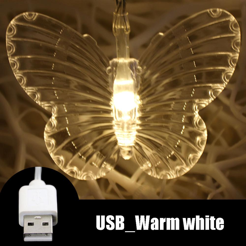 Led strängljus fjärilsgirland fiary lights för inomhus utomhus trädgårdsfest julbröllopsdekoration usb gerlyanda iq: Usb varmvit