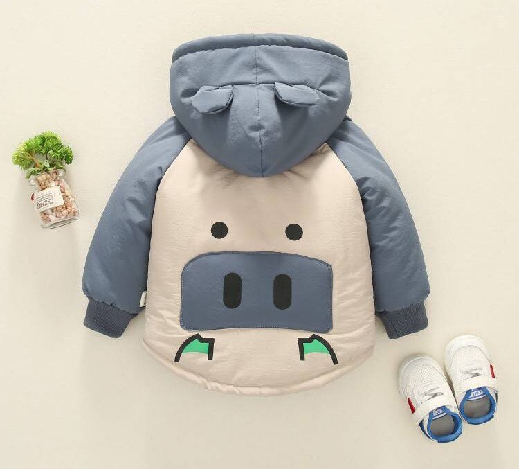 Kinderkleding baby herfst en winter dragen leuke plus fluwelen jasje jongen shirt baby capuchon katoenen jas: Blauw / 6m