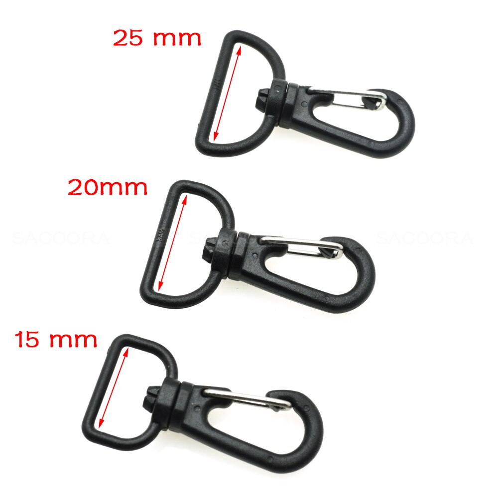 10pcs Plastic Swivel Snap Hook For Weave Paracord Lanyard Buckles Backpack Straps Webbing 15mm 20mm 25mm Black