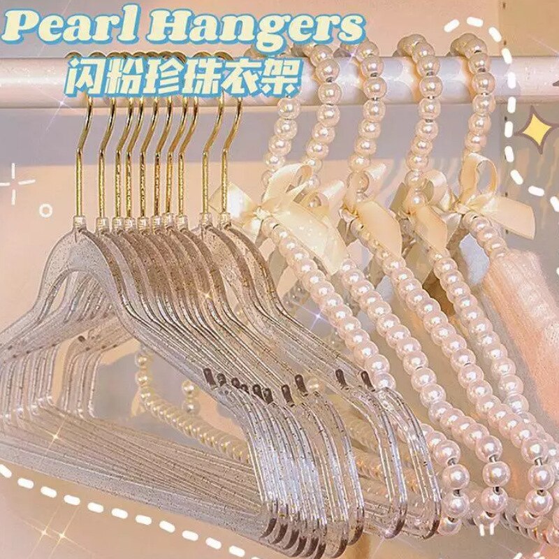 Cintres en perles pour vêtements, 10 pièces, en plastique Transparent, rose, or, antidérapant, acrylique, sans trace, pour filles