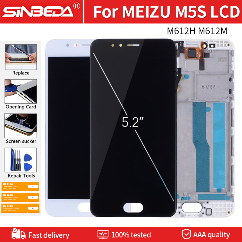 5.2 "Originele Met Frame Screen Voor Meizu M5S M612H M612M Lcd-scherm Met Touch Screen Digitizer Gratis Tools Voor meila 5S Lcd