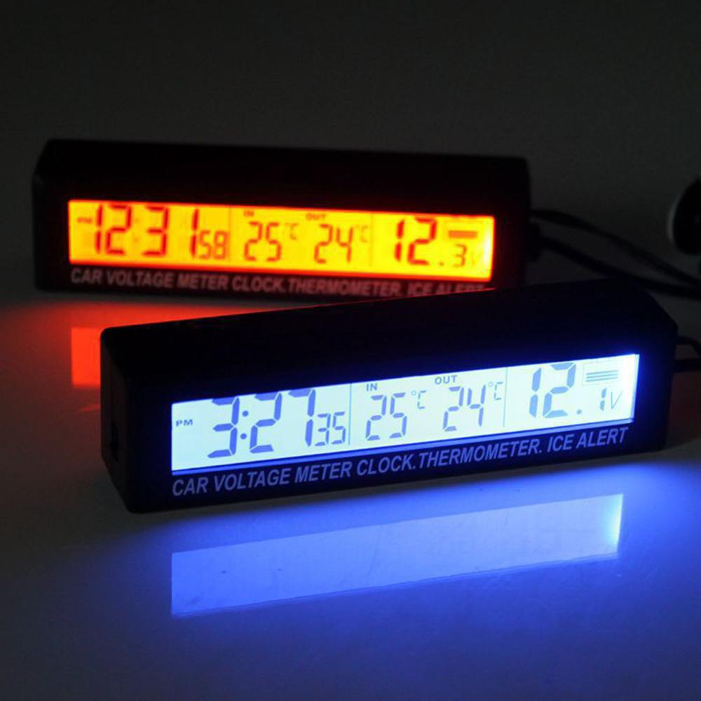 LED Vehicle Electronic Clock Internal and External Dual Temperature Vehicle Voltage Alarm Display: Default Title