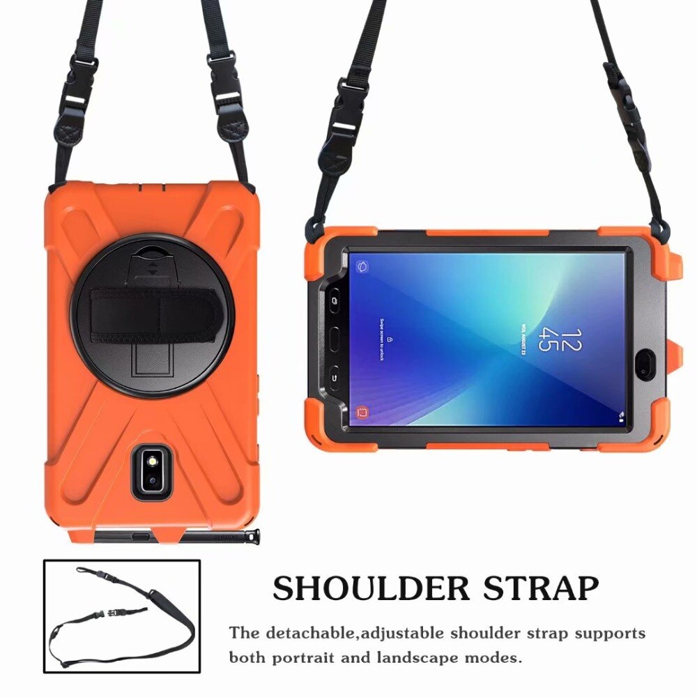 360 Degree Case for Samsung Galaxy Tab Active 2 8.0 T390 T395 SM-T395 tablet Silicone Hard Cover+Neck Strap &amp; Hand Strap +pen