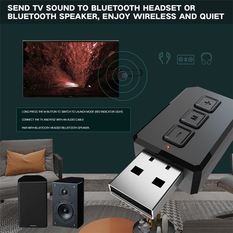 USB Bluetooth 5.0 Audio Receiver Transmitter 2 IN 1 Mini Stereo Bluetooth AUX RCA USB 3.5mm Jack For TV PC Car Wireless Adapter