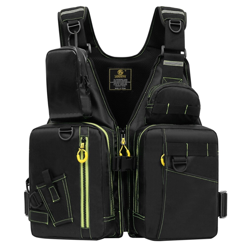 Professionele Vissen Reddingsvest Meerdere Zakken Veiligheid Zwemvest Floatation Vest Volwassenen Drijfvermogen Vest Voor Rescue Drifting: Black  Green