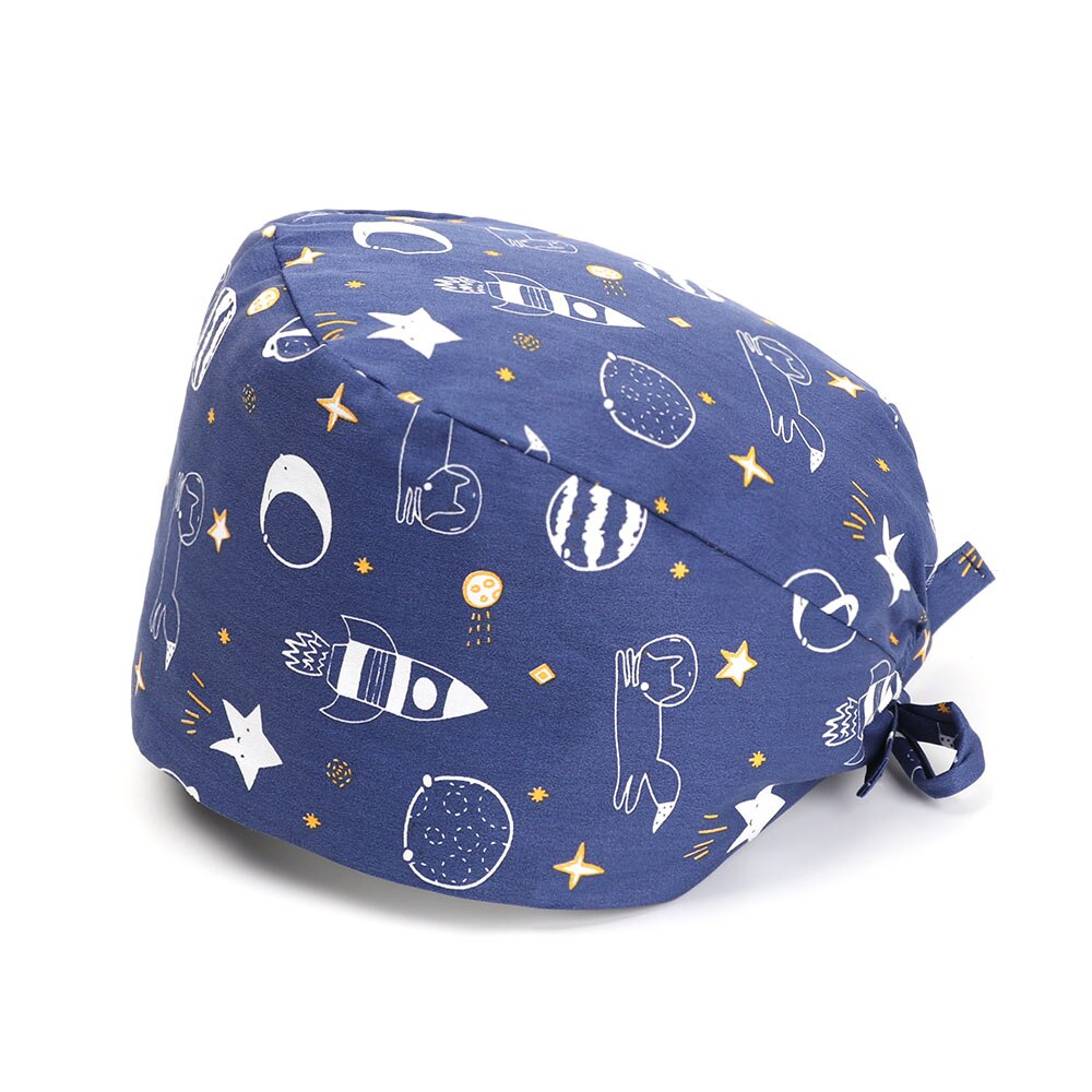 1PC Cotton Scrub Cap Adjustable Elastic Printing Hat Bouffant Head Cover Kitchen Hat With Sweatband Hair Accessories for Unisex: 19
