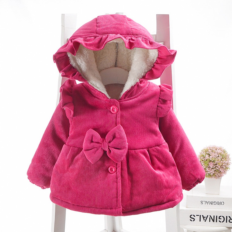 Kinderen Warme Winter Jassen Voor Baby Meisjes Baby Kids Ruche Boog Hooded Thicken Fluwelen Parka Prinses Uitloper Casaco S9796