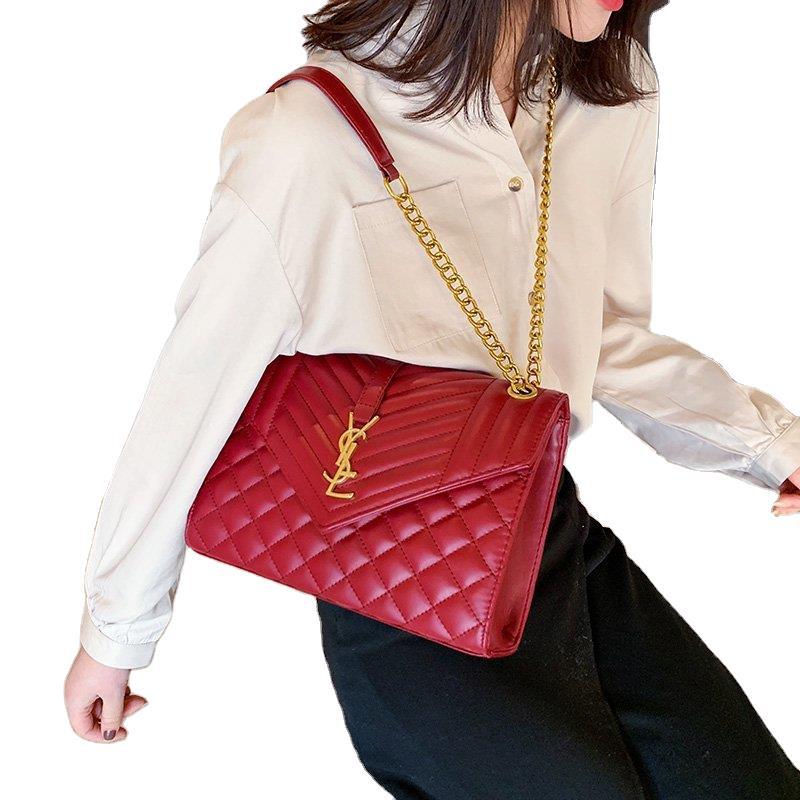 Novo saco da senhora losango bordado linha textura macia corrente saco moda um-ombro envelope saco