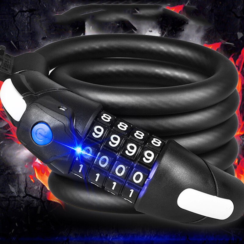 Anti-theft Mountain Bike Lock Bike Lock with Light Combination Lock General Bicycle Scrub Steel Cable Lock LED Luminous Lock