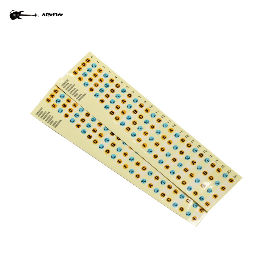 Four Strings Bass Neck Fretboard Fingerboard Note Scale Label Sticker Fret Color Sticker