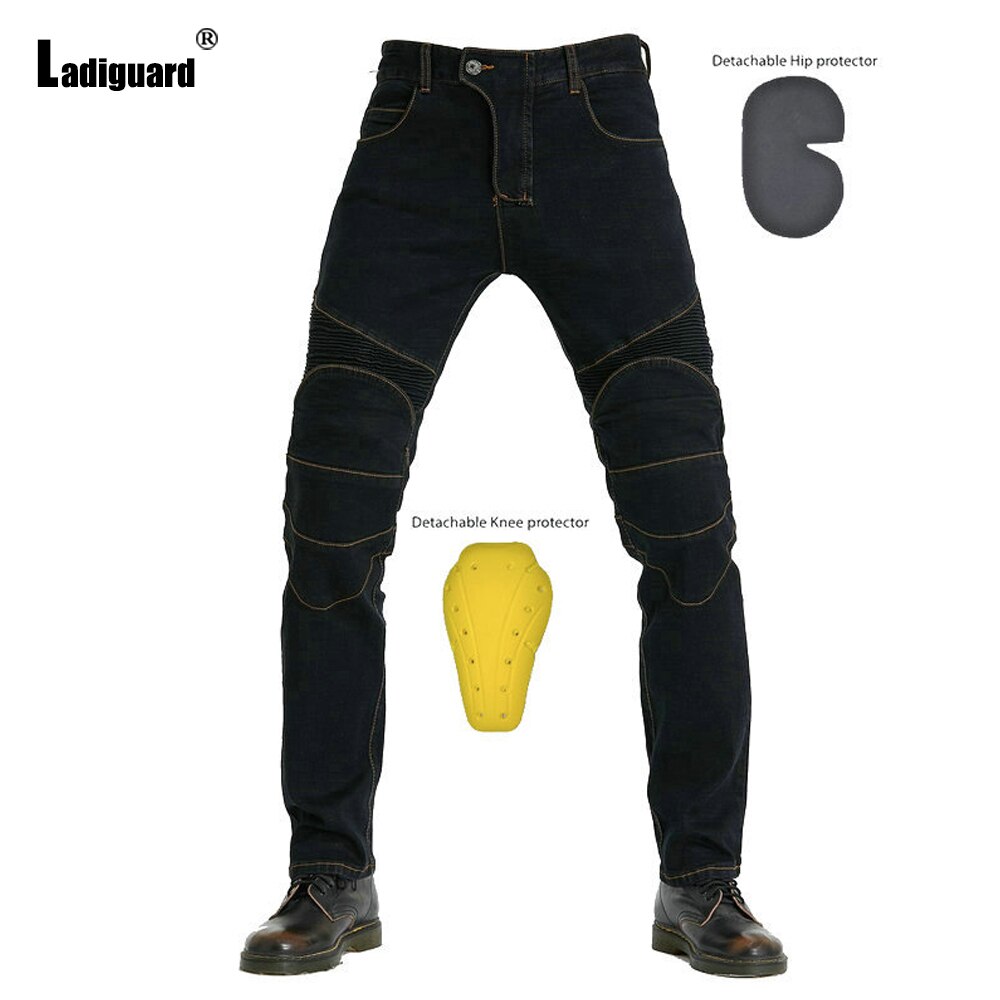 Ladiguard Plus Größe Männer Jeans Demin Hosen Ich bin Westlichen Fahrrad Sliming Unteren Männlichen Polsterung Hosen Neue Patchwork draussen Demin Schlauch: Schwarz / XS
