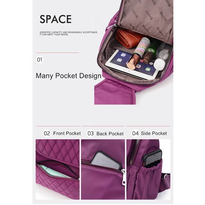 Vento Marea Travel Women Backpack School Bag For Teenage Girl Waterproof Nylon Shoulder Bag Multi Pocket Black Rucksack