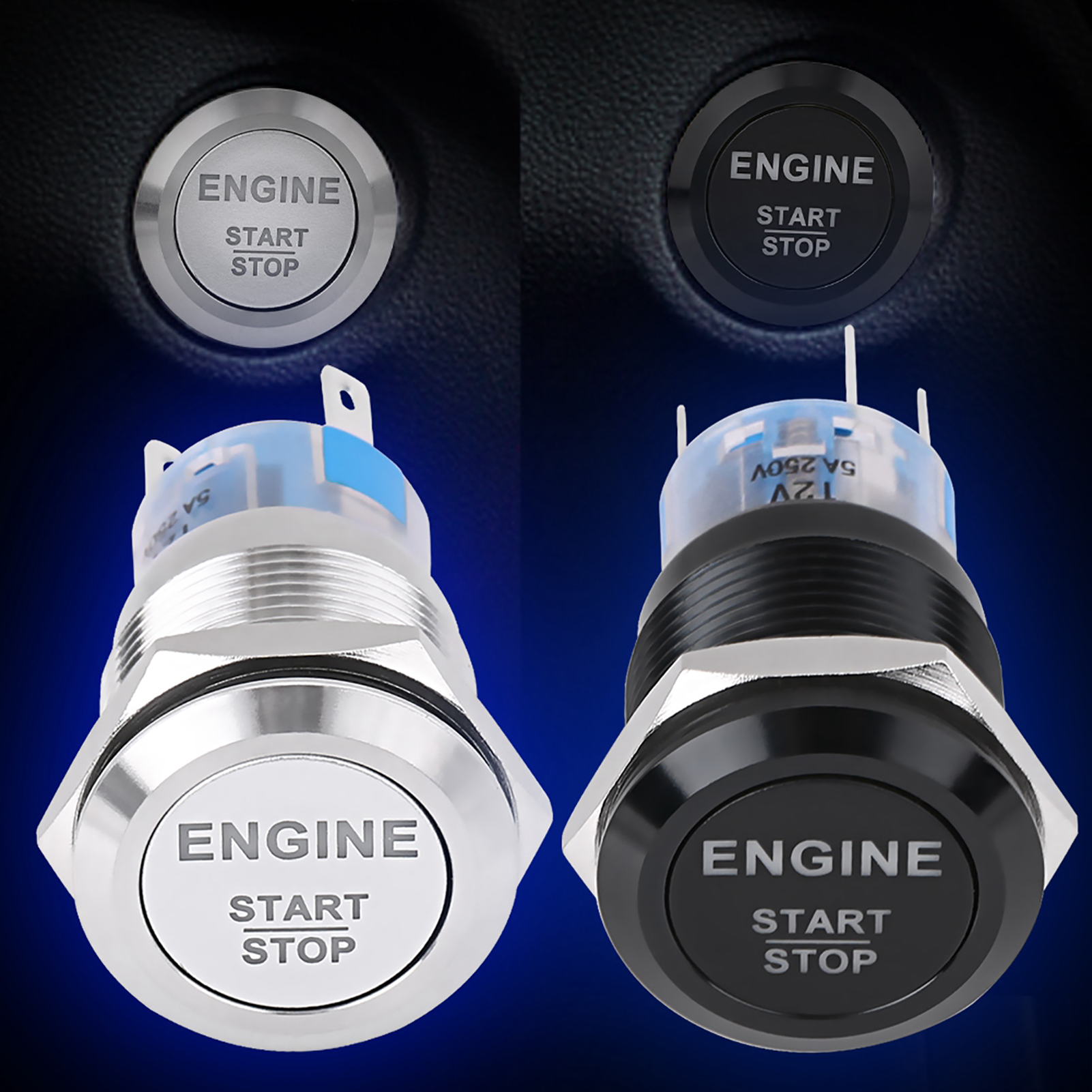 Interruptor de arranque de motor de coche, botón de arranque de motor de coche, LED blanco, 12V
